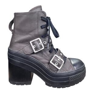 Converse GR82 Platform Heel Brown Leather Combat Boots Size 5.5